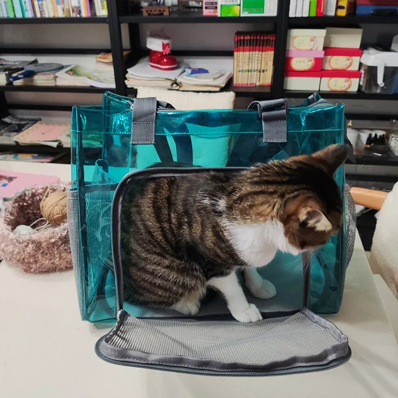 PVC Pet Carrier Backpack for Cats & Dogs - Travel Tote with Ventilation Mesh, Handheld/Shoulder Strap for Outdoor Adventures