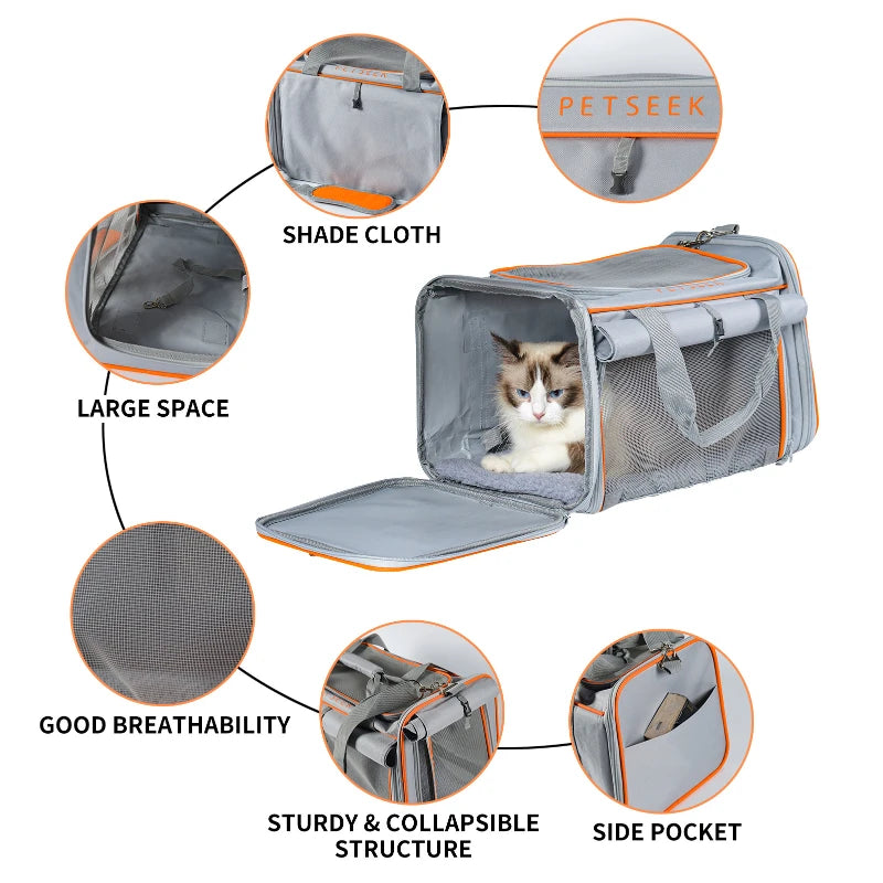 Grey Pet Cat Tote Carriers Outdoor Travel Driving Car Convenience Bag Soft Sided Cat Puppy Bags Pet Carrier Bag With Supplies