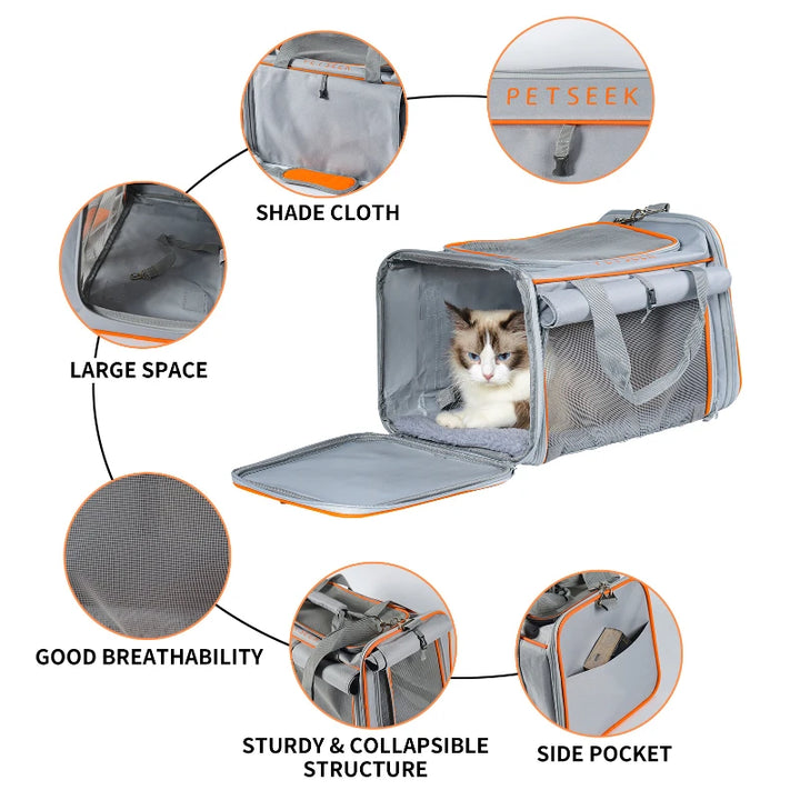 Grey Pet Cat Tote Carriers Outdoor Travel Driving Car Convenience Bag Soft Sided Cat Puppy Bags Pet Carrier Bag With Supplies