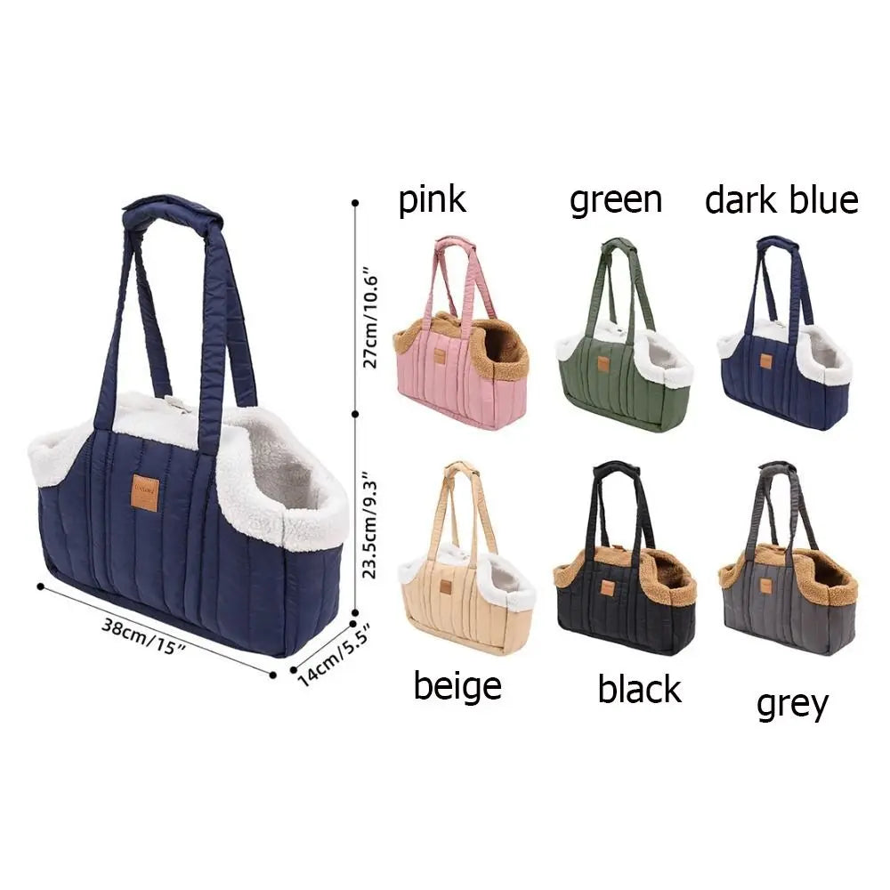 Travel Pet Carrier Portable Pet Tote Bag Thickened Plush Pet Go-out Bag Open Style Warm Pet Carrying Bag Winter