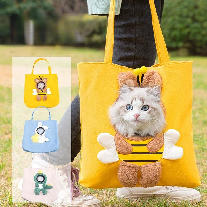 4PetsOnly Canvas Pet Travel Tote Bag - Fashionable Breathable Shoulder Carrier for Cats & Dogs