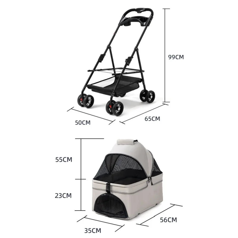 Pet Stroller Dog Cat Stroller Small Pet Cart For Outings Cart Bag Can Be Separated Breathable Shade Light Folding Outdoor Travel