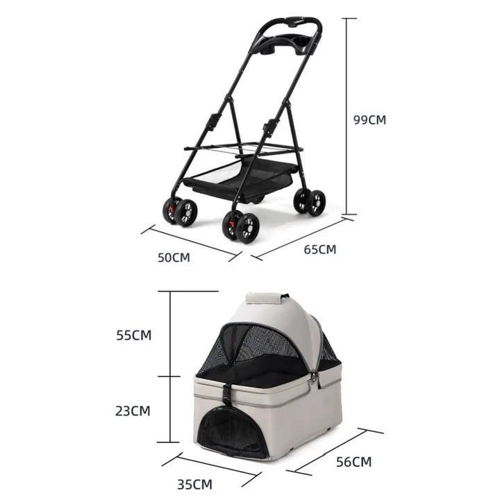 Pet Stroller Dog Cat Stroller Small Pet Cart For Outings Cart Bag Can Be Separated Breathable Shade Light Folding Outdoor Travel
