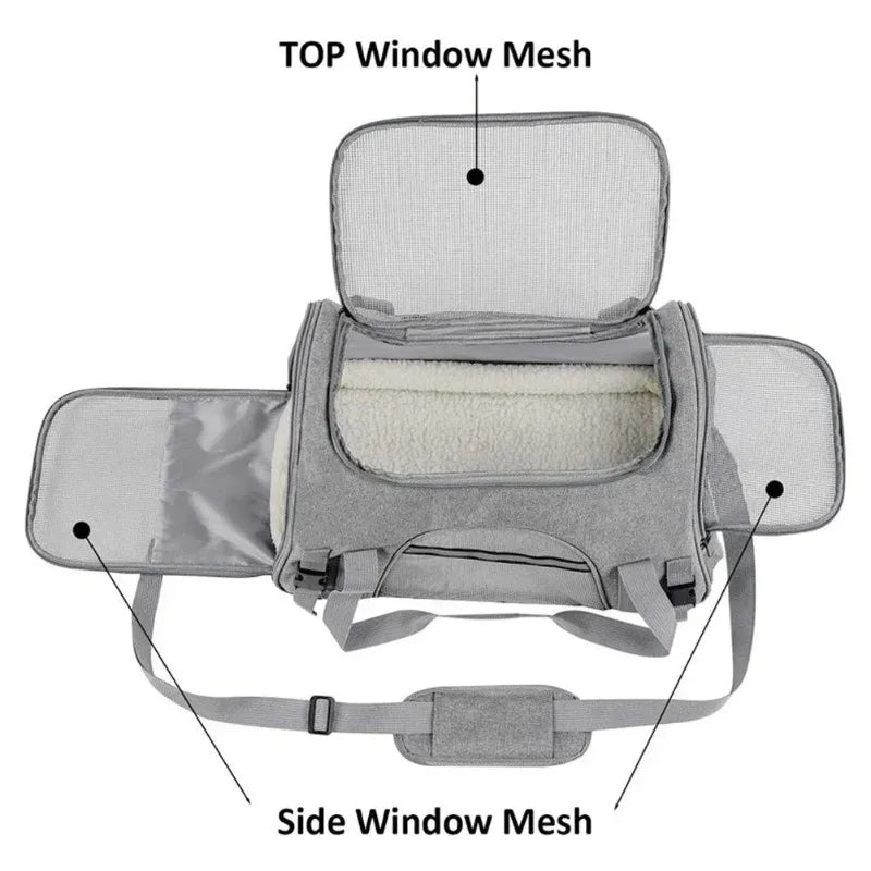 Portable Pet Travel Bag Dog Bag Mesh Dog Carrier Bag with Thick Cotton Cushion Pet Aviation Backpack Anti-suffocation Outdoor