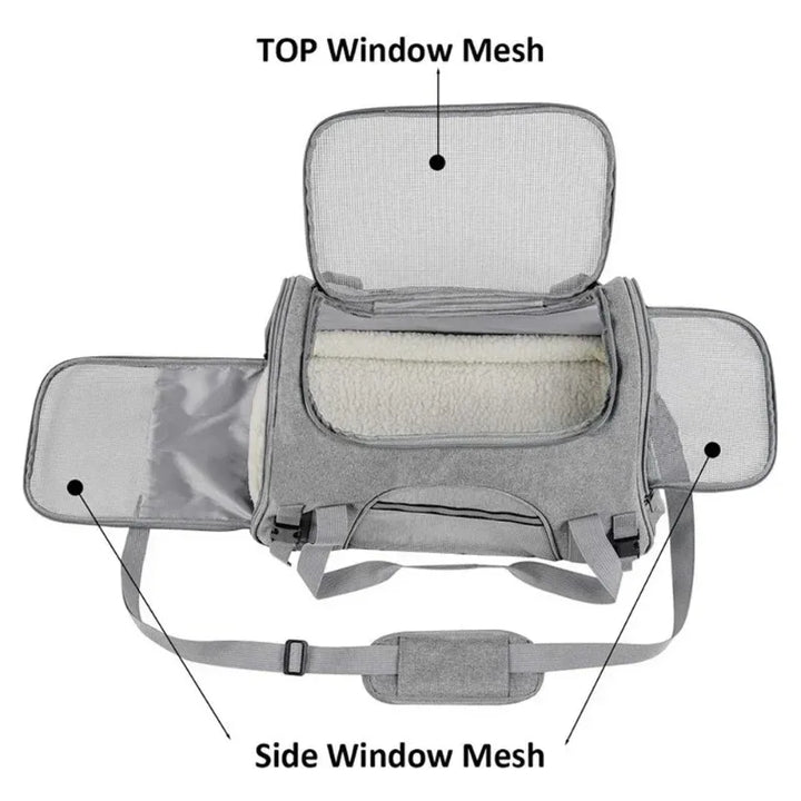 Portable Pet Travel Bag Dog Bag Mesh Dog Carrier Bag with Thick Cotton Cushion Pet Aviation Backpack Anti-suffocation Outdoor