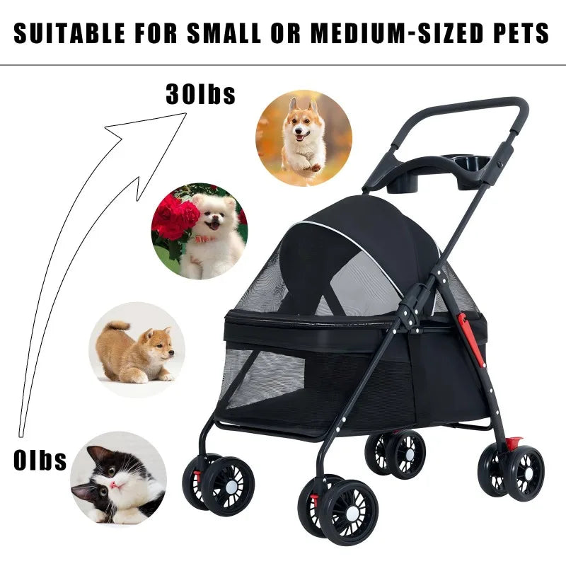 4PetsOnly Foldable Pet Stroller - Lightweight for Cats & Small Dogs