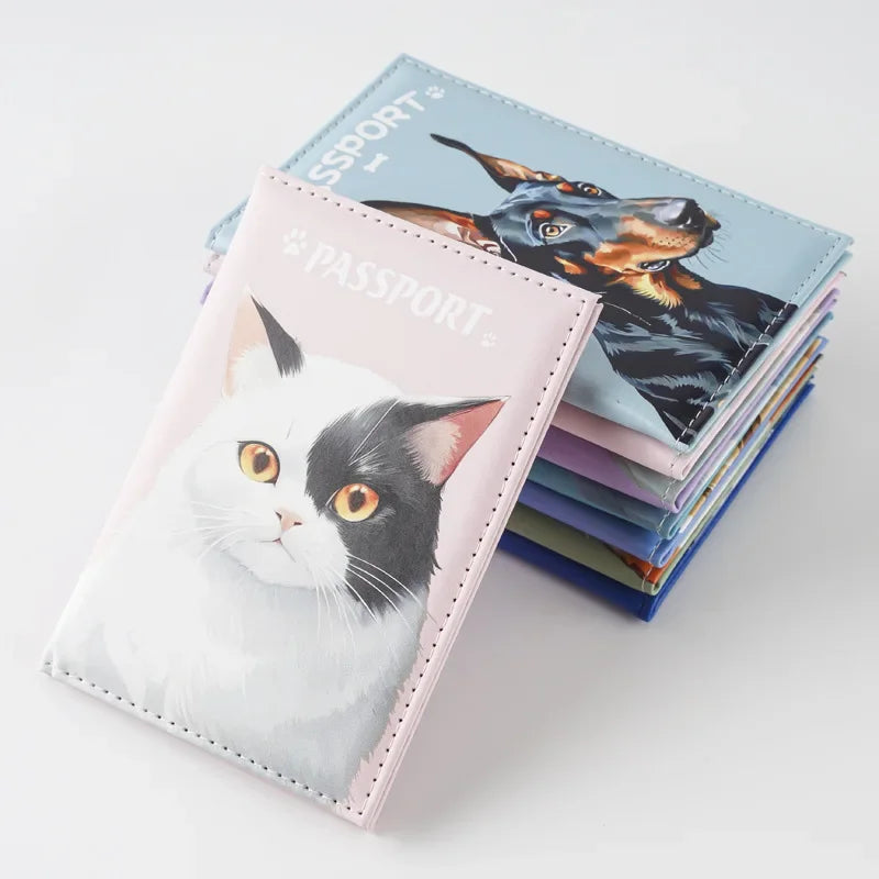 Cute Pet Cat Dog Printed Passport Holder Travel Wallet Passport Cover Passport Wallet Ticket Id Card Holder Travel Accessories