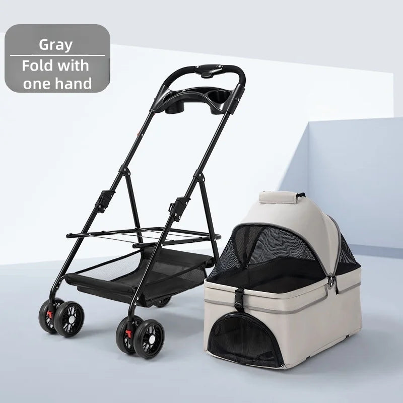 Pet Stroller Dog Cat Stroller Small Pet Cart For Outings Cart Bag Can Be Separated Breathable Shade Light Folding Outdoor Travel
