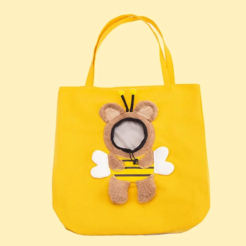 4PetsOnly Canvas Pet Travel Tote Bag - Fashionable Breathable Shoulder Carrier for Cats & Dogs