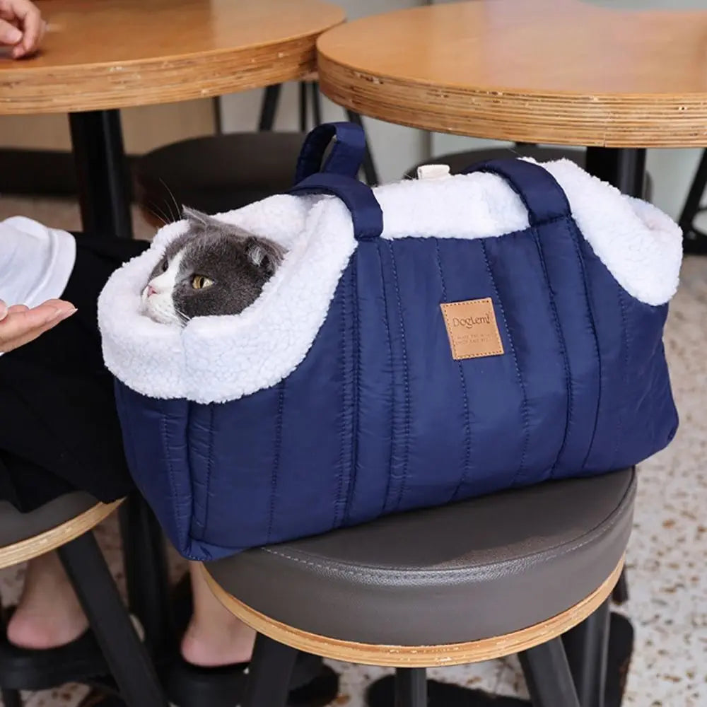 Travel Pet Carrier Portable Pet Tote Bag Thickened Plush Pet Go-out Bag Open Style Warm Pet Carrying Bag Winter