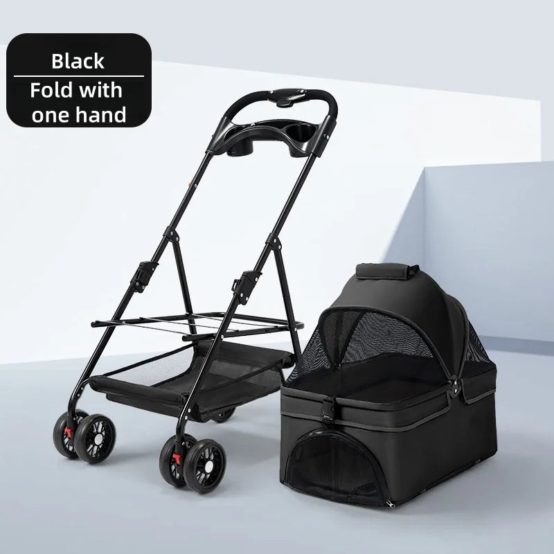 Pet Stroller Dog Cat Stroller Small Pet Cart For Outings Cart Bag Can Be Separated Breathable Shade Light Folding Outdoor Travel