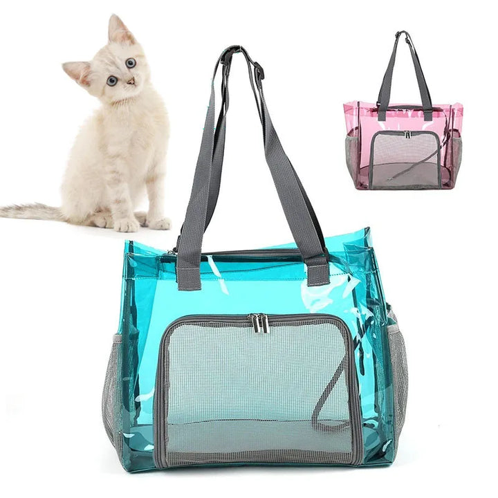PVC Pet Carrier Backpack for Cats & Dogs - Travel Tote with Ventilation Mesh, Handheld/Shoulder Strap for Outdoor Adventures
