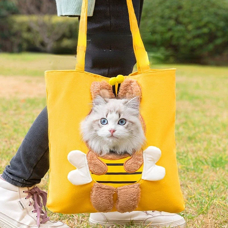 4PetsOnly Canvas Pet Travel Tote Bag - Fashionable Breathable Shoulder Carrier for Cats & Dogs