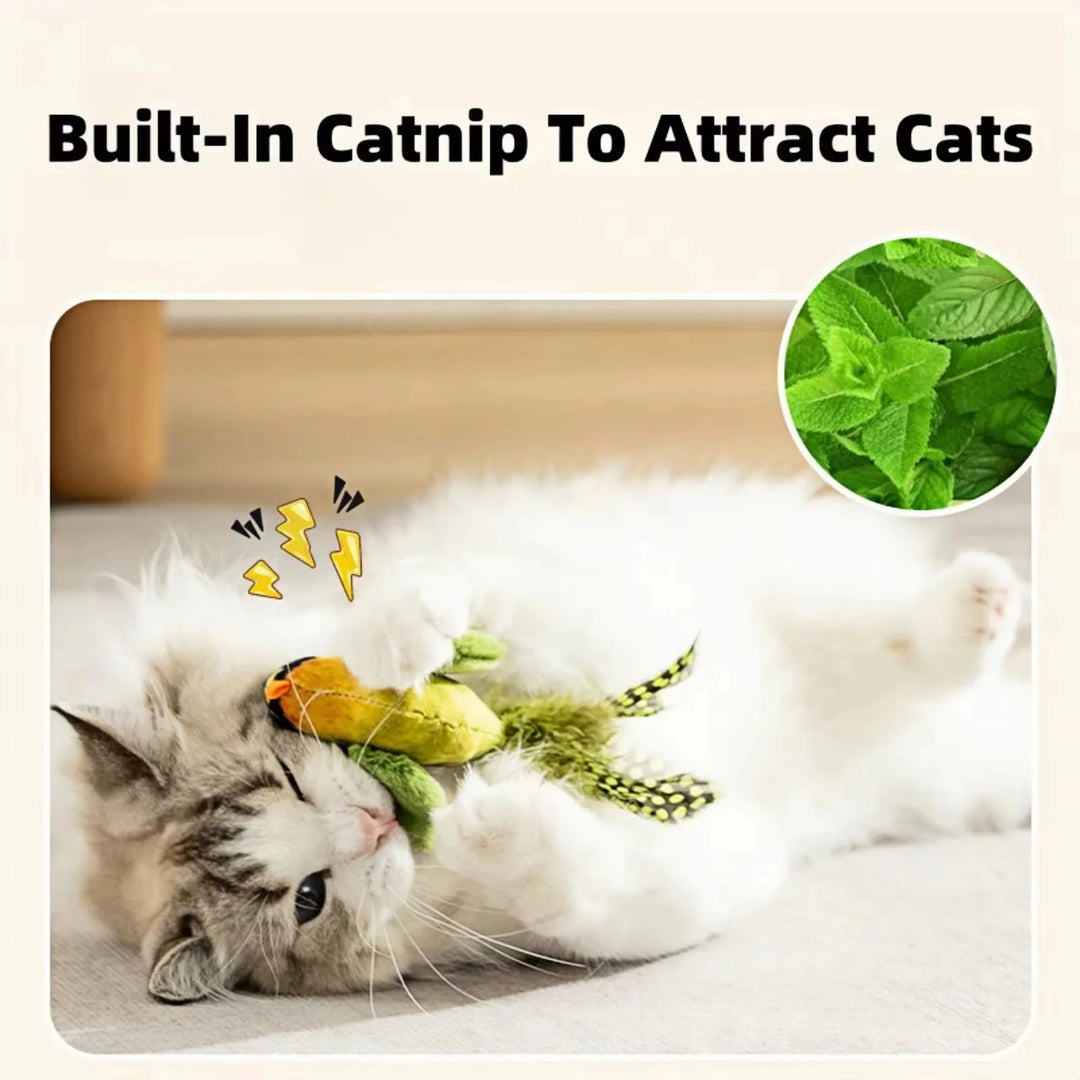 4PetsOnly Interactive Catnip Plush Cat Toy - Realistic Bird Sound