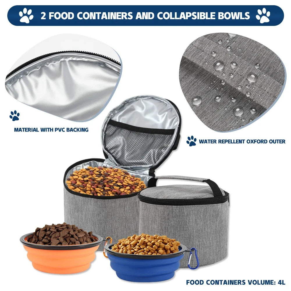 Large 6 PCS Dog Travel Bag for Supplies, Weekend Pet Travel Set , Airline Approved Tote Organizer with Multi-Function Pockets