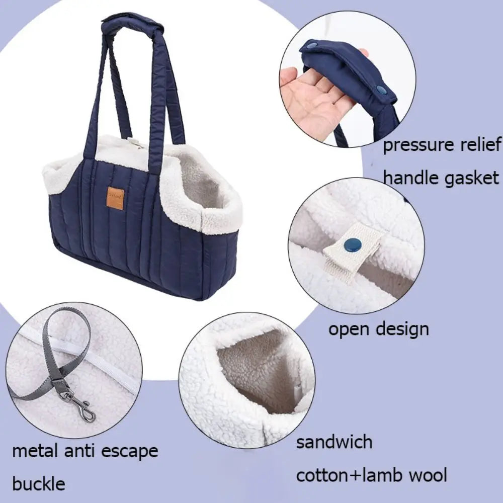 Travel Pet Carrier Portable Pet Tote Bag Thickened Plush Pet Go-out Bag Open Style Warm Pet Carrying Bag Winter