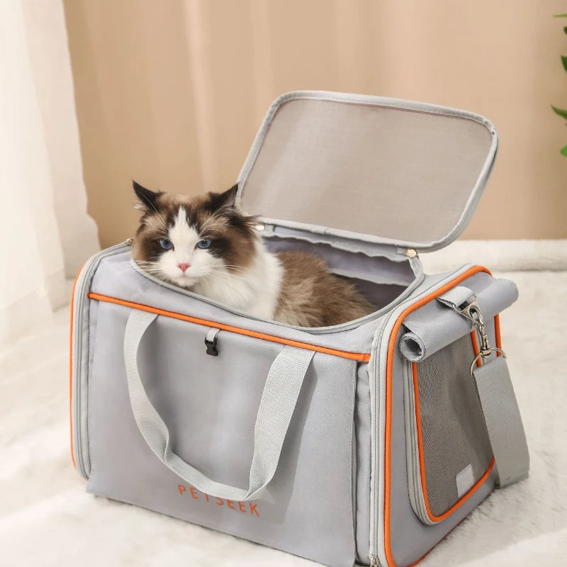 Grey Pet Cat Tote Carriers Outdoor Travel Driving Car Convenience Bag Soft Sided Cat Puppy Bags Pet Carrier Bag With Supplies