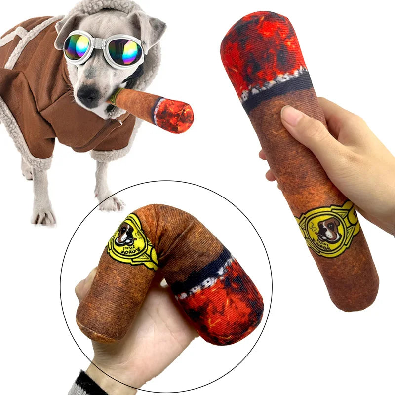 4PetsOnly Squeaky Cigar Plush Dog Toy