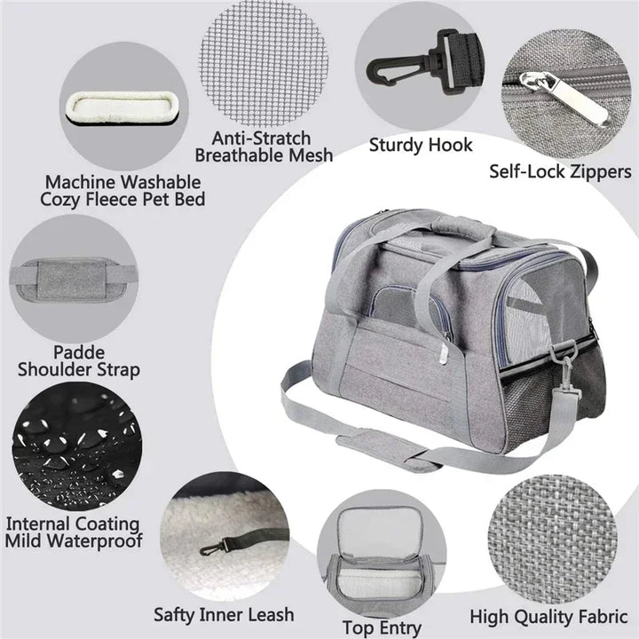 Portable Pet Travel Bag Dog Bag Mesh Dog Carrier Bag with Thick Cotton Cushion Pet Aviation Backpack Anti-suffocation Outdoor