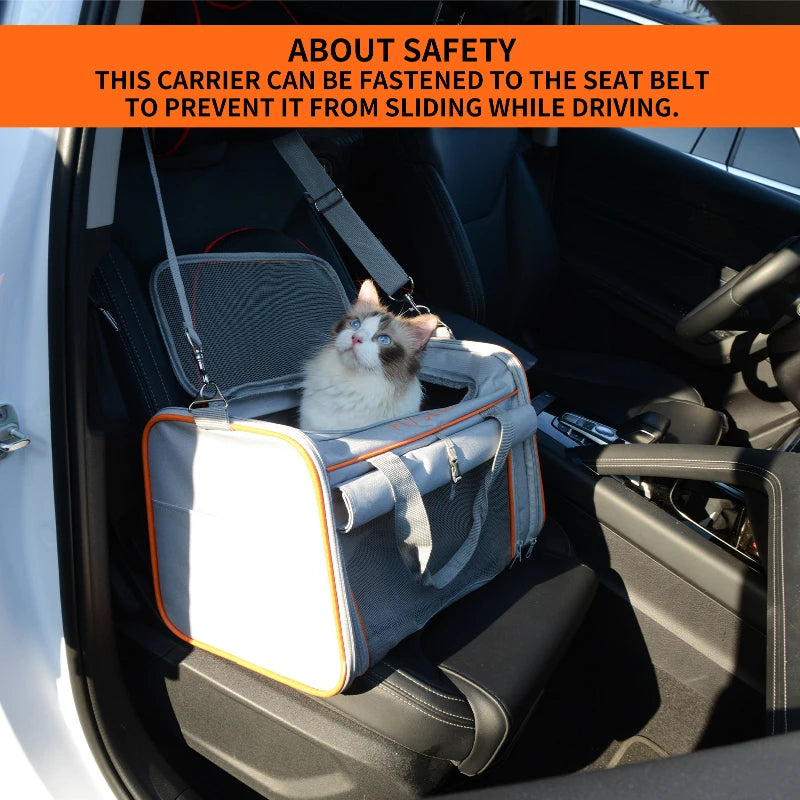 Grey Pet Cat Tote Carriers Outdoor Travel Driving Car Convenience Bag Soft Sided Cat Puppy Bags Pet Carrier Bag With Supplies