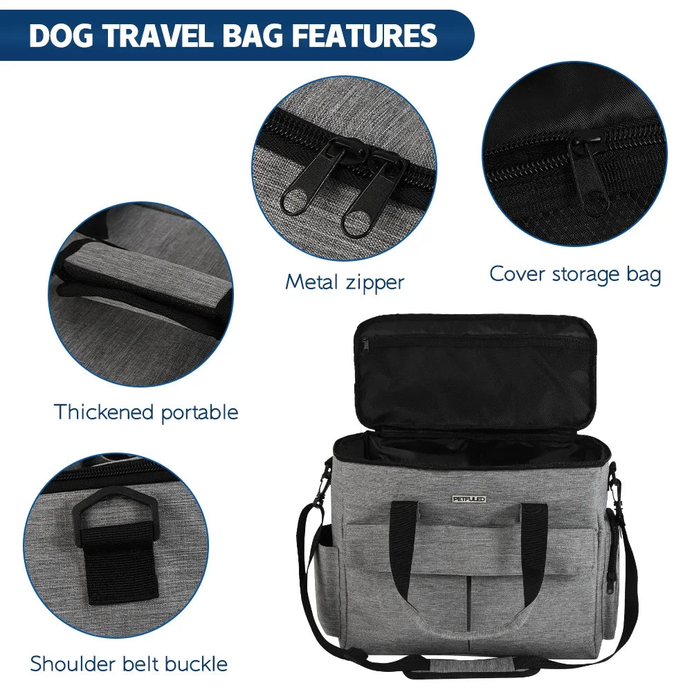 Large 6 PCS Dog Travel Bag for Supplies, Weekend Pet Travel Set , Airline Approved Tote Organizer with Multi-Function Pockets