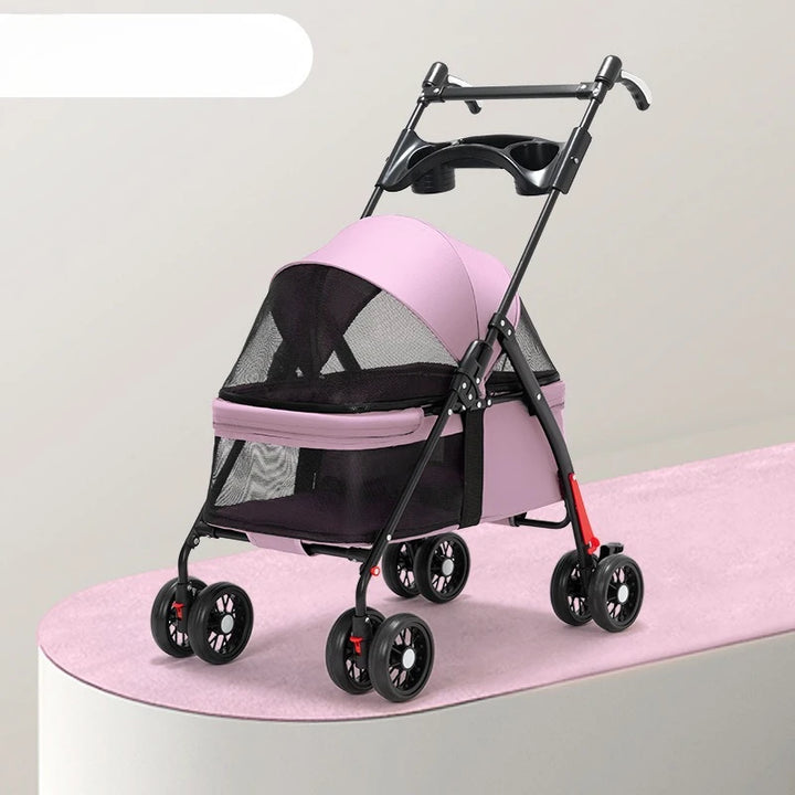 Pet Stroller for Small Dogs Foldable Lightweight Outdoor Travel Carrier with Breathable Mesh and Storage There Is A Dining Plate