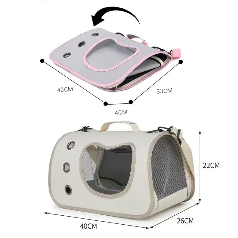 Portable Pet Carrier Bag Foldable Breathable Mesh Travel Bag for Small Cats Dogs Soft-Sided Handheld Outing Travel Pet Backpack