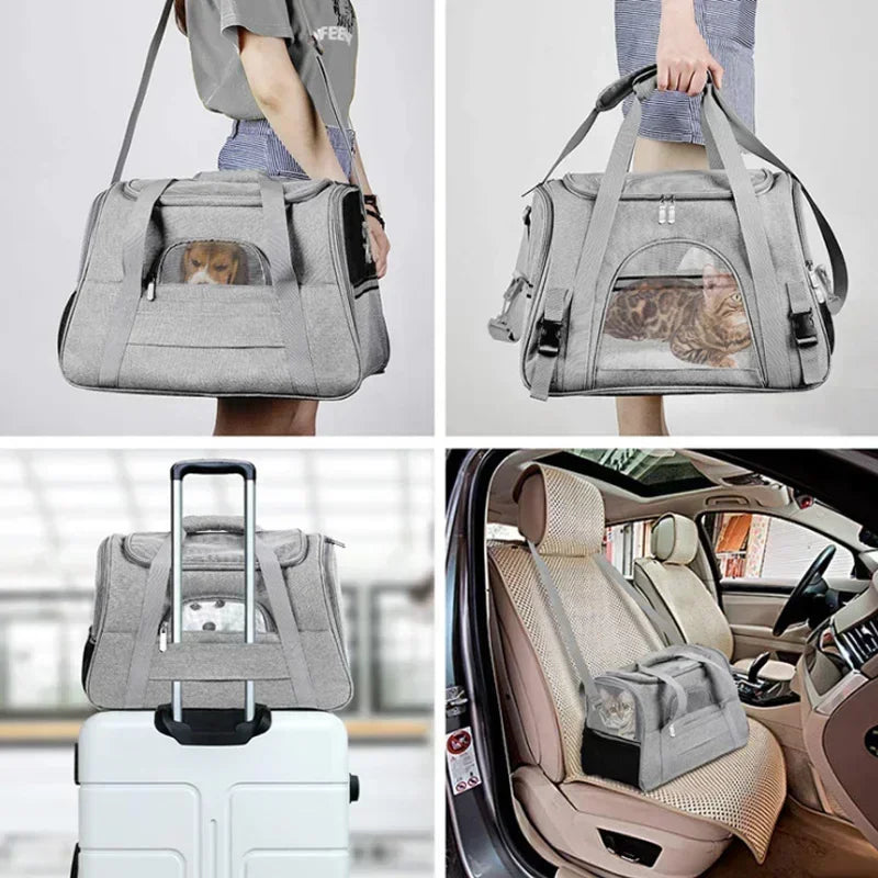 Portable Pet Travel Bag Dog Bag Mesh Dog Carrier Bag with Thick Cotton Cushion Pet Aviation Backpack Anti-suffocation Outdoor