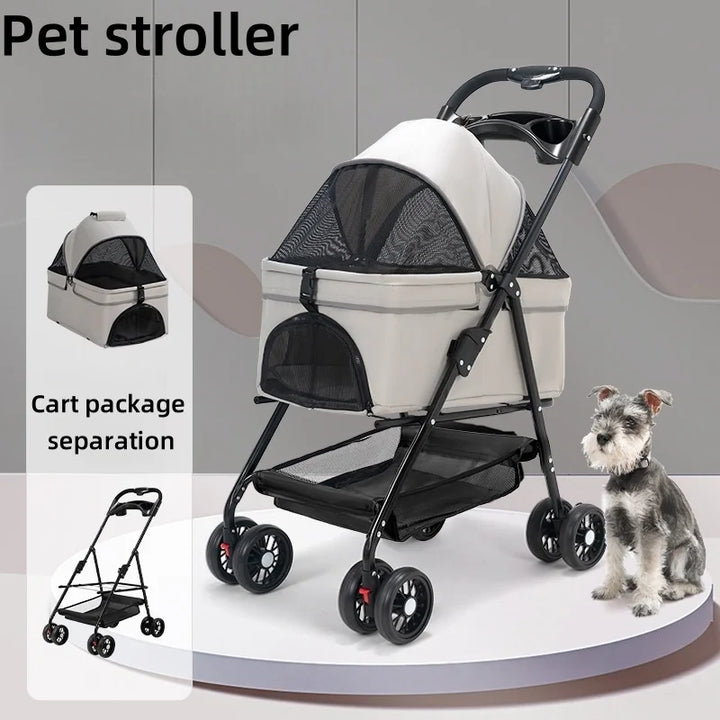 Pet Stroller Dog Cat Stroller Small Pet Cart For Outings Cart Bag Can Be Separated Breathable Shade Light Folding Outdoor Travel