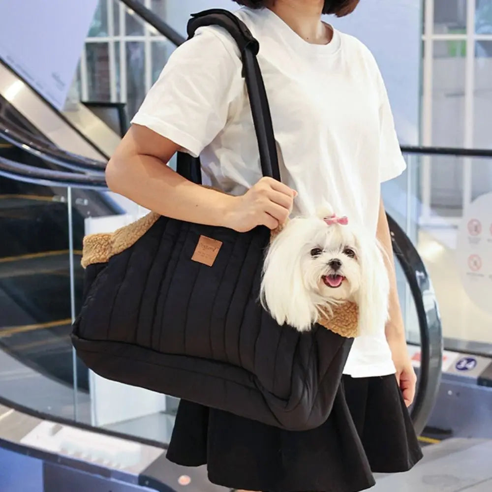Travel Pet Carrier Portable Pet Tote Bag Thickened Plush Pet Go-out Bag Open Style Warm Pet Carrying Bag Winter