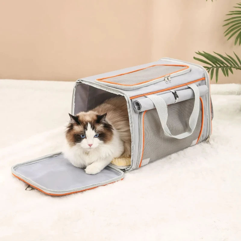 Grey Pet Cat Tote Carriers Outdoor Travel Driving Car Convenience Bag Soft Sided Cat Puppy Bags Pet Carrier Bag With Supplies