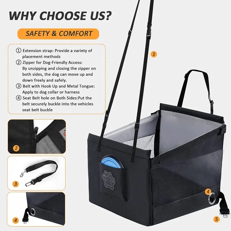 4PetsOnly Car Pet Seat Basket - Waterproof, Breathable for Small & Medium Dogs